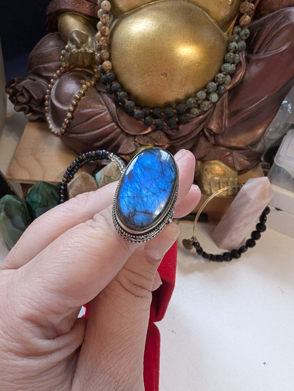 Vintage Handcrafted Sterling Silver Blue Labradorite Statement Ring Size 8.75